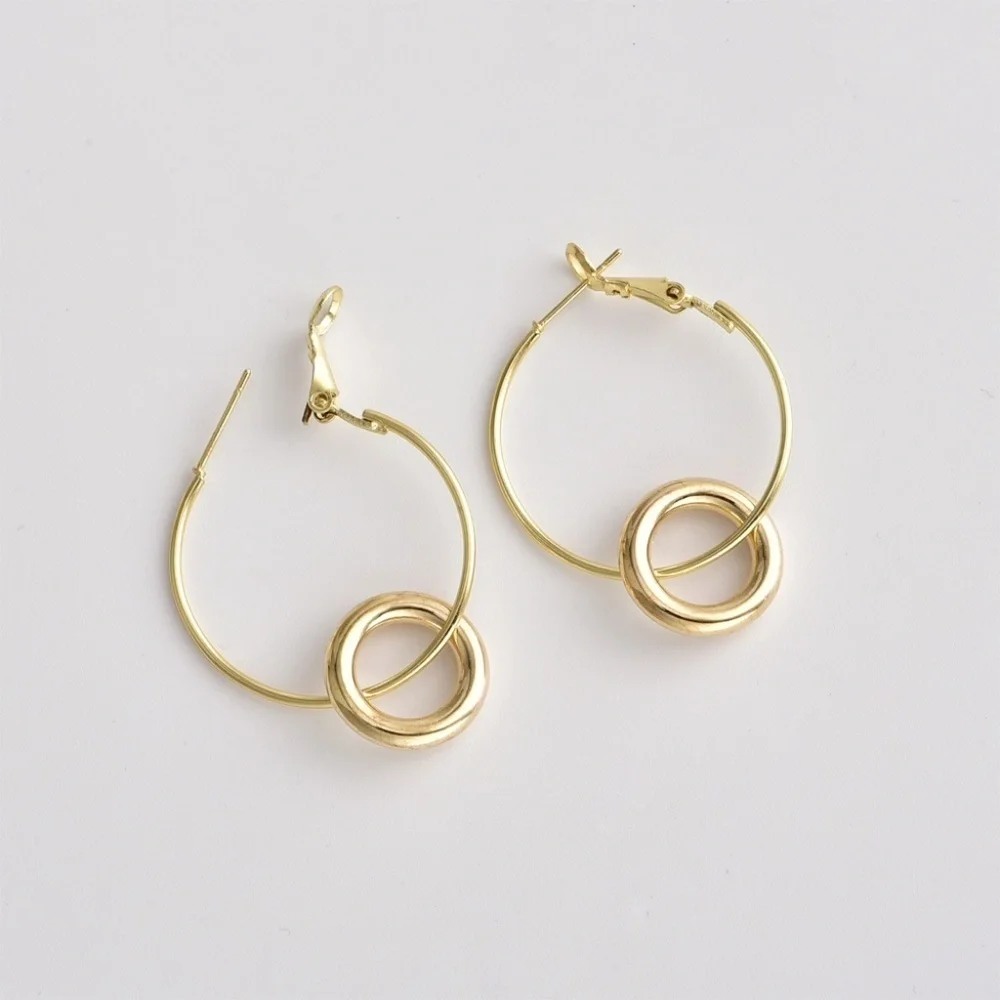 *IMRIE* Gold Circle Link Fashion Dangle Earrings